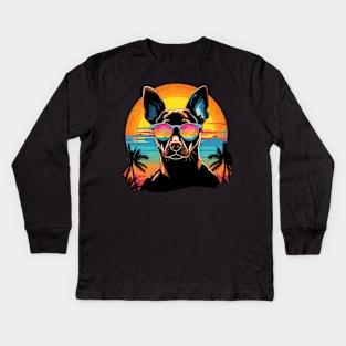 Retro Wave Basenji Dog Shirt Kids Long Sleeve T-Shirt